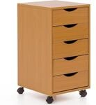 FineBuy Rollcontainer 33x64x38 cm Holz Braun mit 5 Schubladen |...