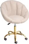 Beliani B&uuml;rostuhl Boucl&eacute; beige h&ouml;henverstellbar bremsbare Rollen Muschelform