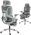 HOMCOM B&uuml;rostuhl Ergonomischer Schreibtischstuhl mit Fu&szlig;st&uuml;tze, Mesh, Grau 