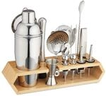 Relaxdays Cocktail Set, 16-TLG. Barset mit St&auml;nder, Shaker, Barma&szlig;, Barl&ouml;ffel,