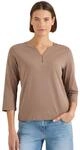 Damen 3/4-Arm Shirt mit Split Neck und Elastiksaum