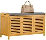 Relaxdays Schuhbank, gepolsterte Sitzfl&auml;che, Bambus, 3 F&auml;cher, Natur/grau | HxBxT: