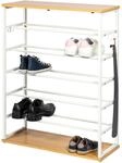 eluno Schuhregal f&uuml;r max. 18 Paar Schuhe, 2 Holzablagen, 4 Haken (wei&szlig;) |...