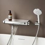 doporro Thermostat Badewannenarmatur mit Handbrause Silber | Wannenarmatur aus