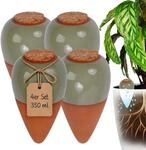 Relaxdays Tonkegel Bew&auml;sserung, 4er Set, 350 ml, terrakotta/salbei | Gie&szlig;helfer mit