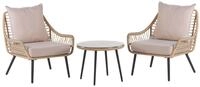 Beliani Balkonset 3-teilig Rattan nat&uuml;rlich 2 St&uuml;hle Couchtisch Auflagen beige