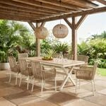 Gartenm&ouml;bel-Set AFUERA Tisch mit 8 St&uuml;hlen, Wei&szlig;/Champagner - Outdoor...