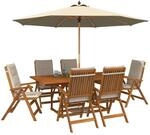 vidaXL Essgruppe f&uuml;r drau&szlig;en mit Sonnenschirm 8 STK. Cremewei&szlig; | Dieses Set