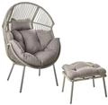 Beliani Gartensessel mit Hocker PE Rattan Auflagen grau Boho-Stil Murano