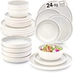 S&Auml;NGER Kreta Steingut Geschirrset 6 Personen, Teller Set 24-tlg Creme Blau 