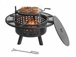 Relaxdays Feuerschale, &Oslash; 91,5 cm, Verstellbarer Grillrost, schwarz | Deckel &