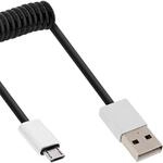 InLine 31730R Micro-USB 2.0 Spiralkabel, USB-A Stecker auf Micro-B Stecker/Alu,