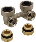 Simplex Zweirohr Hahnblock E1/50 Standard, Eckform, absperrbar, mit 1/2" IG