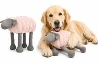 Flamingo Hundespielzeug - Ribola Schaf liegend Rosa - Weicher Pl&uuml;sch mit Cordstoff -