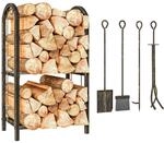 Outsunny Kaminholzregal f&uuml;r innen 43 x 30 x 74cm 2 Ebenen Haken Schwarz | 4