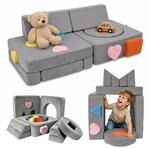Relaxdays Kinder-Spielsofa, modular, 18-tlg., weiche Bausteine, grau | Kindercouch,