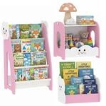 AIYAPLAY B&uuml;cherregal Kinder 3 in 1 mit 4 Ablagen 85,5 x 32 x 72 cm Rosa 