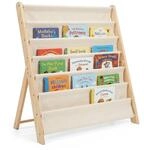 Relaxdays B&uuml;cherregal Kinder, Holz, 6 Stofff&auml;cher, wei&szlig;/Natur | HxBxT: 80 x 75 x