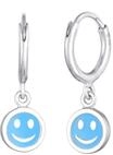 Elli Ohrringe Kinder Creolen mit Smiling Anh&auml;nger und Emaille Blau | 925 Silber