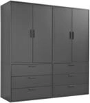 mokebo Kleiderschrank (180x187 cm) aus Holz in Schwarz 4-t&uuml;rig & 6 Schubladen...