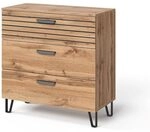 Vicco Kommode Amber, Eiche Wotan, 80 x 82 cm | mit 3 Schubladen, mit Ablagefach f&uuml;r
