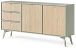 Lomadox Kommode Sideboard 158cm in gr&uuml;n, Front mit Fischgr&auml;tenmuster