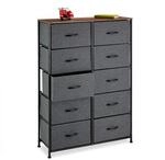 Relaxdays Kommode, 120x85,5x30 cm, Metall, Holzoptik, 10 Stoff-Schubladen, Ablage,