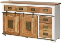 MASSIVMOEBEL24.DE Sideboard Mango wei&szlig; lackiert Railway #520 | 150x45x90...