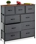 Relaxdays Kommode, HBT 100x100x30 cm, Metall, Holzoptik, 9 Stoff-Schubladen, Ablage,