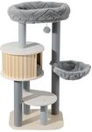 Fudajo Urban Studio 122 cm Kratzbaum grau, Katzenbaum mit Katzenhaus,...