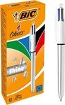 BIC 4 Farben Kugelschreiber Set 4 Colours Shine, in Silber, 12er Pack, Ideal f&uuml;r das
