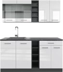 Vicco Singlek&uuml;che R-Line, Wei&szlig; Hochglanz/Anthrazit, 160 cm | 6 Module &middot;