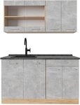 Vicco Single k&uuml;che R-Line, Beton/Goldkraft Eiche, 140 cm | 4 Module &middot;