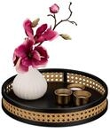 Relaxdays Dekotablett, Rattan-Optik, HxD 5,5 x 30 cm, runde Ablage f&uuml;r Kerzen,