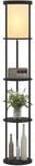 HOMCOM Stehlampe mit 3 runden Regalen, Lampenschirm aus Stoff, Schwarz |...