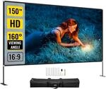 VEVOR Projektion Leinwand mit Stand 381 cm(150") Tragbare Filmleinwand 16:9 Projector