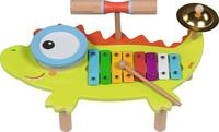 goki 61854 - Musikstation Krokodil aus Holz und Metall, Bunte Instrumente wie