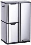 Relaxdays M&uuml;lleimer, 3 F&auml;cher, 60 L, entnehmbare Inneneimer, silber | Soft Close,