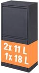 Relaxdays M&uuml;lleimer, 3 F&auml;cher, 1x 18l & 2x 11l, anthrazit | aufklappbar,