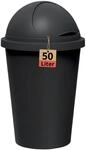 BigDean Abfalleimer schwarz 50 L mit schwarzem Schiebedeckel &Oslash; 25cm 68cm 