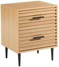 Beliani Nachttisch Holzoptik Hellbraun Lamellenoptik mit 2 Schubladen...