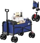 WOLTU Bollerwagen faltbar, mit Bremsen Doppelr&auml;dern, Blau | 200 kg belastbar,