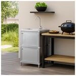 Sp&uuml;le mit Unterschrank f&uuml;r Outdoork&uuml;che Silber f&uuml;r Garten und Camping mit