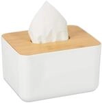 Relaxdays T&uuml;cherbox mit Deckel aus Bambus, f&uuml;rs Bad, wei&szlig;/Natur | modernes Design,