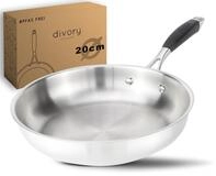 DIVORY Edelstahlpfanne 20cm &ndash; Ohne PTFE & PFOA, unbeschichtete Pfanne aus