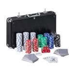 Relaxdays Pokerkoffer, 300 Pokerchips ohne Wert, 2 Kartendecks, 5 W&uuml;rfel,