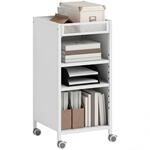 HOMCOM B&uuml;cherregal mit Rollen, B&uuml;cherwagen mit 3 Ebenen f&uuml;r Zuhause Wei&szlig; |...