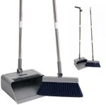 Relaxdays Besen und Kehrschaufel Set, grau | 2 in 1 Kehrgarnitur langer Stiel, 180