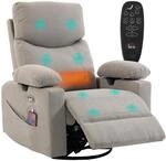 HOMCOM Elektrischer Relaxsessel Fernsehsessel mit Massage & W&auml;rme, Hellgrau |...
