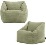 Icon Natalia Cord Sitzsack Kinder Sessel mit F&uuml;llung, 2er Pack, Gr&uuml;n | In